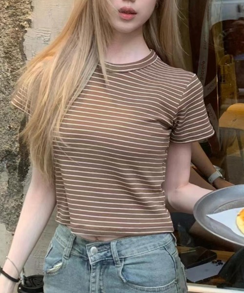 Vipoa(ヴィポア)の「Striped slim Tshirt(Tシャツ/カットソー・レディース・イエロー/ピンク/ブラウン・FREE)」の12枚目の写真