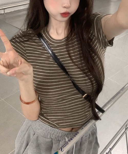 Vipoa(ヴィポア)の「Striped slim Tshirt(Tシャツ/カットソー・レディース・イエロー/ピンク/ブラウン・FREE)」の13枚目の写真