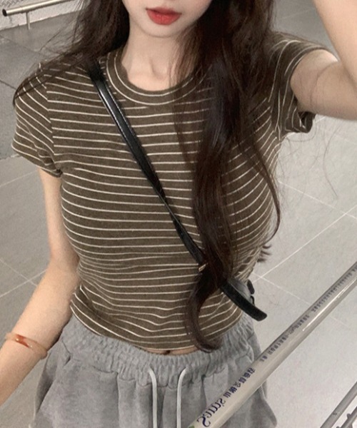 Vipoa(ヴィポア)の「Striped slim Tshirt(Tシャツ/カットソー・レディース・イエロー/ピンク/ブラウン・FREE)」の14枚目の写真