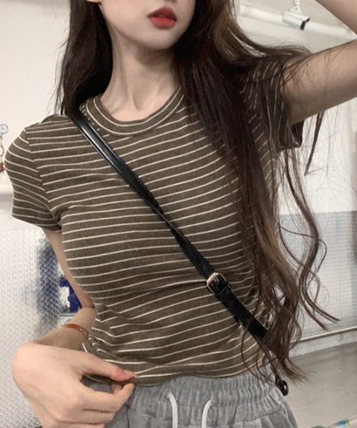 Vipoa(ヴィポア)の「Striped slim Tshirt(Tシャツ/カットソー・レディース・イエロー/ピンク/ブラウン・FREE)」の15枚目の写真