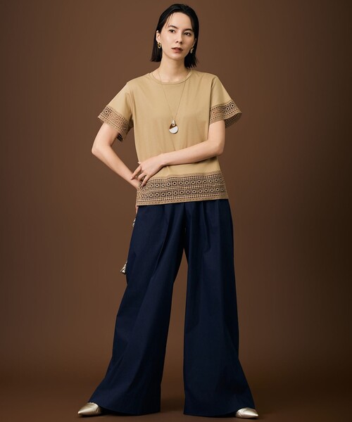 自由区(ジユウク)の「ナチュラルコットンハイゲージレースドッキング Tシャツ(Tシャツ/カットソー・レディース・ピンク系/ブラック系・44)」の11枚目の写真