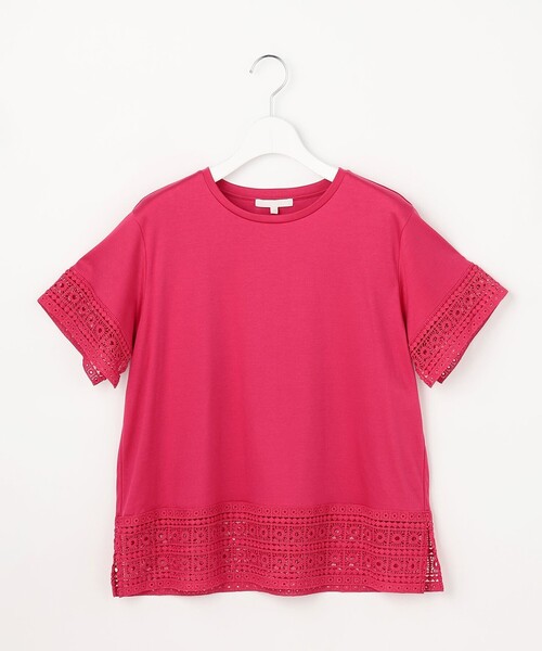 自由区(ジユウク)の「ナチュラルコットンハイゲージレースドッキング Tシャツ(Tシャツ/カットソー・レディース・ピンク系/ブラック系・44)」の14枚目の写真
