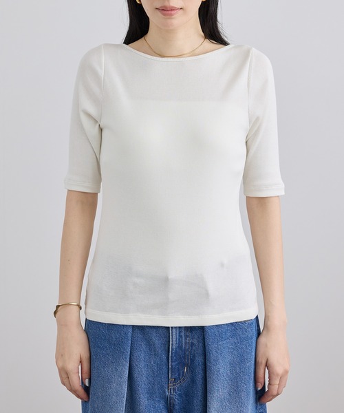 SALON adam et rope'(サロン アダム エ ロペ)の「ハイウェットテレコ2WAYネックT(Tシャツ/カットソー・レディース・ブラック/オフホワイト・FREE)」の12枚目の写真