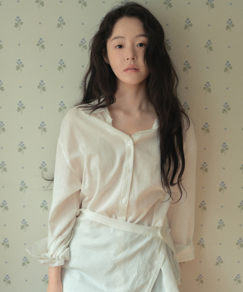 WEDNESDAYOASISFORWOMEN（ウェンズデー オアシス フォー ウーマン）の「ディアストライプラップシャツ_IVORY(WB6ST02)（シャツ/ブラウス・レディース・アイボリー・FREE）」の2枚目の写真