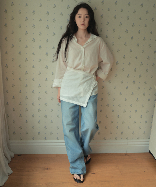WEDNESDAYOASISFORWOMEN（ウェンズデー オアシス フォー ウーマン）の「ディアストライプラップシャツ_IVORY(WB6ST02)（シャツ/ブラウス・レディース・アイボリー・FREE）」の3枚目の写真