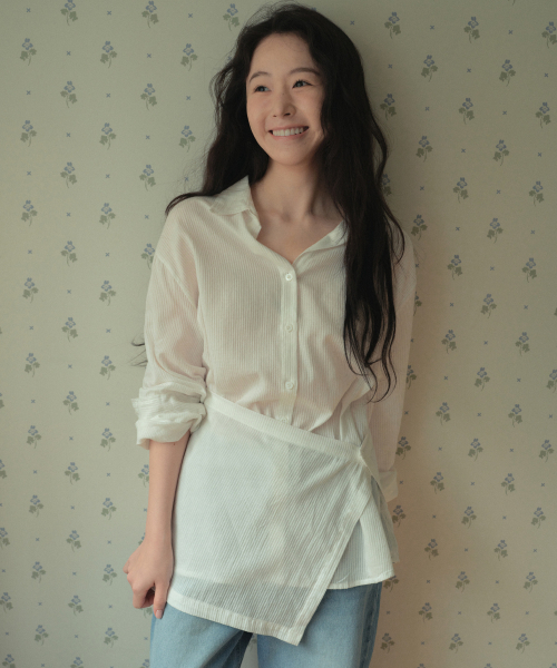 WEDNESDAYOASISFORWOMEN（ウェンズデー オアシス フォー ウーマン）の「ディアストライプラップシャツ_IVORY(WB6ST02)（シャツ/ブラウス・レディース・アイボリー・FREE）」の4枚目の写真