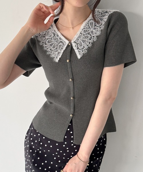 junoah(ジュノア)の「レース襟ニットトップス(ニット/セーター・レディース・ネイビー/グレー/ブラック・LARGE/MEDIUM)」の3枚目の写真