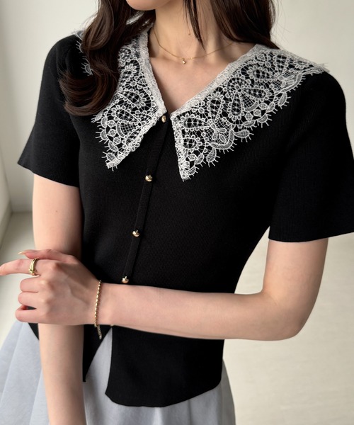 junoah(ジュノア)の「レース襟ニットトップス(ニット/セーター・レディース・ネイビー/グレー/ブラック・LARGE/MEDIUM)」の4枚目の写真