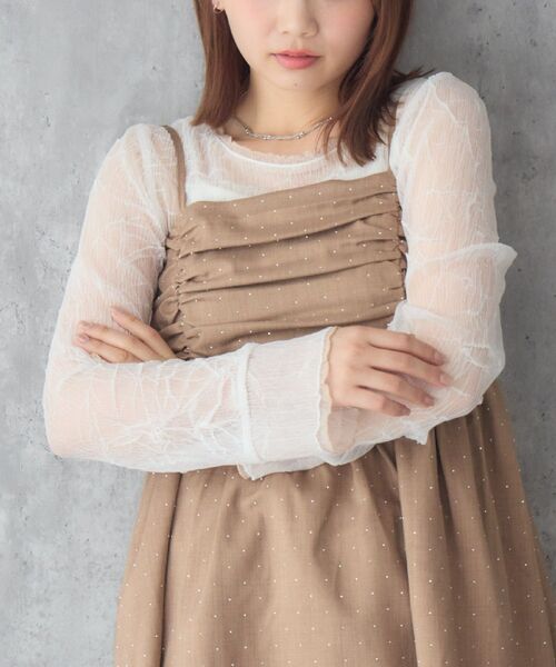 RETRO GIRL(レトロガール)の「配色楊柳シアーCT(Tシャツ/カットソー・レディース・イエロー/オフホワイト/ライトグレー・FREE)」の1枚目の写真