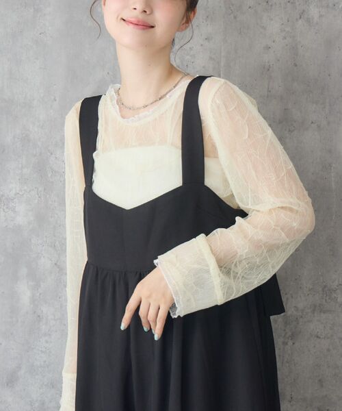 RETRO GIRL(レトロガール)の「配色楊柳シアーCT(Tシャツ/カットソー・レディース・イエロー/オフホワイト/ライトグレー・FREE)」の3枚目の写真