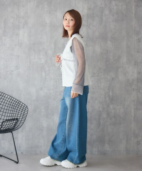 RETRO GIRL(レトロガール)の「配色楊柳シアーCT(Tシャツ/カットソー・レディース・イエロー/オフホワイト/ライトグレー・FREE)」の12枚目の写真