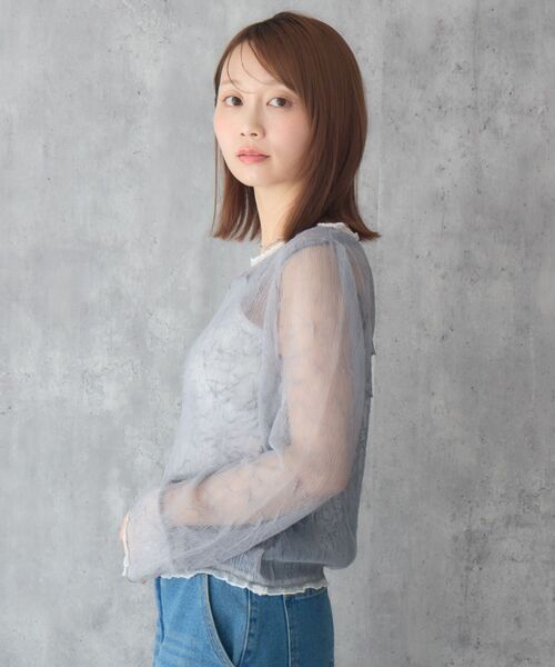 RETRO GIRL(レトロガール)の「配色楊柳シアーCT(Tシャツ/カットソー・レディース・イエロー/オフホワイト/ライトグレー・FREE)」の15枚目の写真