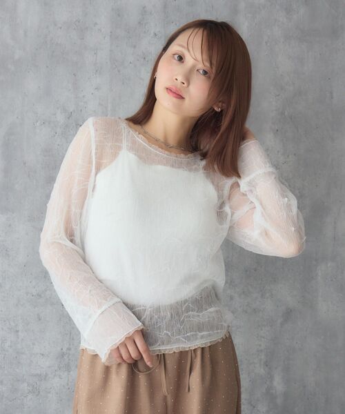 RETRO GIRL(レトロガール)の「配色楊柳シアーCT(Tシャツ/カットソー・レディース・イエロー/オフホワイト/ライトグレー・FREE)」の16枚目の写真