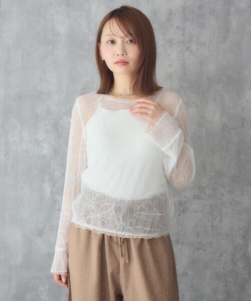 RETRO GIRL(レトロガール)の「配色楊柳シアーCT(Tシャツ/カットソー・レディース・イエロー/オフホワイト/ライトグレー・FREE)」の17枚目の写真