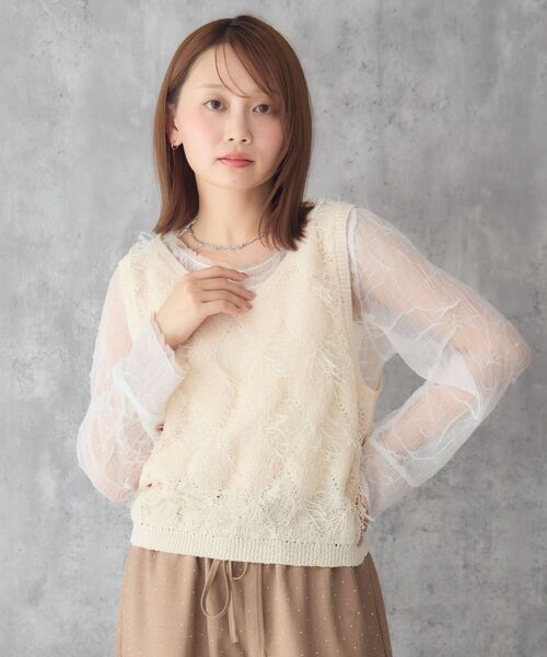 RETRO GIRL(レトロガール)の「配色楊柳シアーCT(Tシャツ/カットソー・レディース・イエロー/オフホワイト/ライトグレー・FREE)」の21枚目の写真