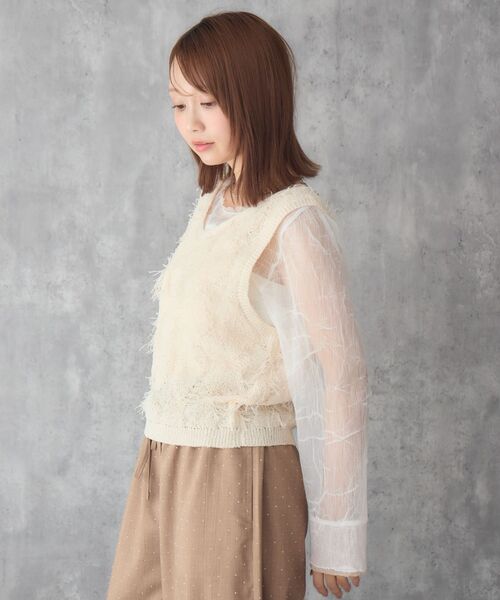 RETRO GIRL(レトロガール)の「配色楊柳シアーCT(Tシャツ/カットソー・レディース・イエロー/オフホワイト/ライトグレー・FREE)」の22枚目の写真