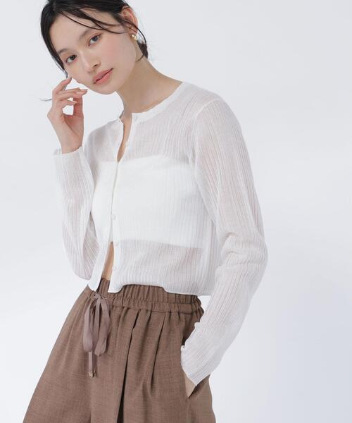 NATURAL BEAUTY BASIC（ナチュラルビューティーベーシック）の「シアーリブカーディガン（カーディガン/ボレロ・レディース・オフホワイト/オレンジ/グレー・ﾌﾘ-）」の2枚目の写真