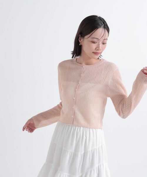 NATURAL BEAUTY BASIC（ナチュラルビューティーベーシック）の「シアーリブカーディガン（カーディガン/ボレロ・レディース・オフホワイト/オレンジ/グレー・ﾌﾘ-）」の3枚目の写真