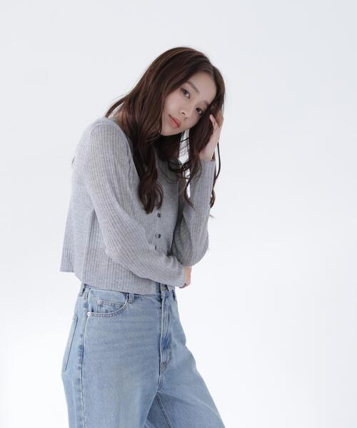 NATURAL BEAUTY BASIC（ナチュラルビューティーベーシック）の「シアーリブカーディガン（カーディガン/ボレロ・レディース・オフホワイト/オレンジ/グレー・ﾌﾘ-）」の8枚目の写真