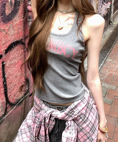 HALEY PESCA(ヘーリーペスカ)の「HALEY PESCA/サイドビーズ付き ロゴリブタンクトップ(タンクトップ・レディース・ホワイト/グレー・SMALL/MEDIUM)」の4枚目の写真
