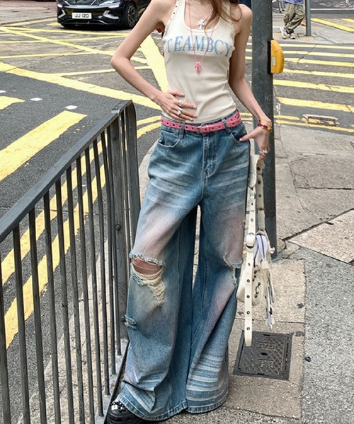 HALEY PESCA(ヘーリーペスカ)の「HALEY PESCA/サイドビーズ付き ロゴリブタンクトップ(タンクトップ・レディース・ホワイト/グレー・SMALL/MEDIUM)」の5枚目の写真