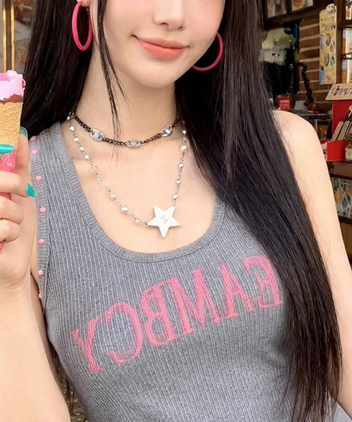 HALEY PESCA(ヘーリーペスカ)の「HALEY PESCA/サイドビーズ付き ロゴリブタンクトップ(タンクトップ・レディース・ホワイト/グレー・SMALL/MEDIUM)」の7枚目の写真