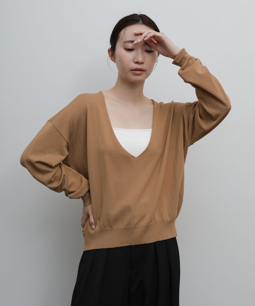 select MOCA Et(セレクトモカエト)の「【Et】Minimal V-Neck Simple Tops(ニット/セーター・レディース・ブラック/ライトグレー/キャメル・FREE)」の3枚目の写真