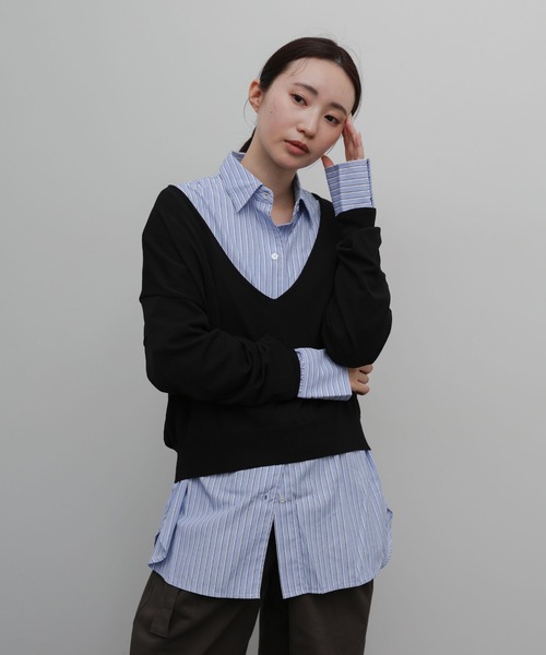 select MOCA Et(セレクトモカエト)の「【Et】Minimal V-Neck Simple Tops(ニット/セーター・レディース・ブラック/ライトグレー/キャメル・FREE)」の13枚目の写真