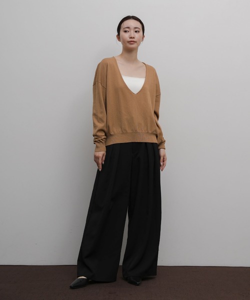 select MOCA Et(セレクトモカエト)の「【Et】Minimal V-Neck Simple Tops(ニット/セーター・レディース・ブラック/ライトグレー/キャメル・FREE)」の11枚目の写真