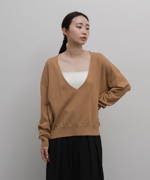 select MOCA Et(セレクトモカエト)の「【Et】Minimal V-Neck Simple Tops(ニット/セーター・レディース・ブラック/ライトグレー/キャメル・FREE)」の21枚目の写真