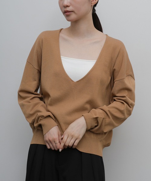 select MOCA Et(セレクトモカエト)の「【Et】Minimal V-Neck Simple Tops(ニット/セーター・レディース・ブラック/ライトグレー/キャメル・FREE)」の22枚目の写真