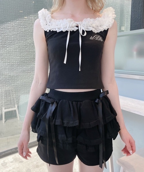 lilLilly（リルリリー）の「フリルタンクトップ（タンクトップ・レディース・ブラック/ホワイト/ブルー・FREE）」の4枚目の写真