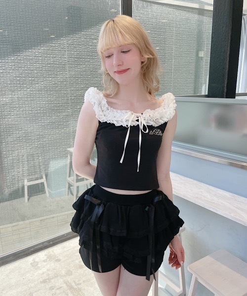 lilLilly（リルリリー）の「フリルタンクトップ（タンクトップ・レディース・ブラック/ホワイト/ブルー・FREE）」の5枚目の写真