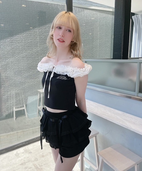 lilLilly（リルリリー）の「フリルタンクトップ（タンクトップ・レディース・ブラック/ホワイト/ブルー・FREE）」の6枚目の写真