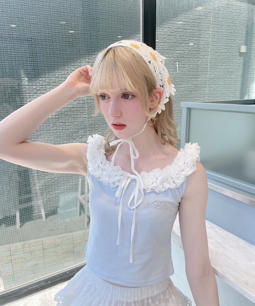 lilLilly（リルリリー）の「フリルタンクトップ（タンクトップ・レディース・ブラック/ホワイト/ブルー・FREE）」の7枚目の写真