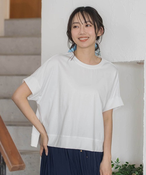 Droite lautreamont(ドロワットロートレアモン)の「クロップドカットソー(Tシャツ/カットソー・レディース・ブラック/オフホワイト/ブルー・M)」の1枚目の写真