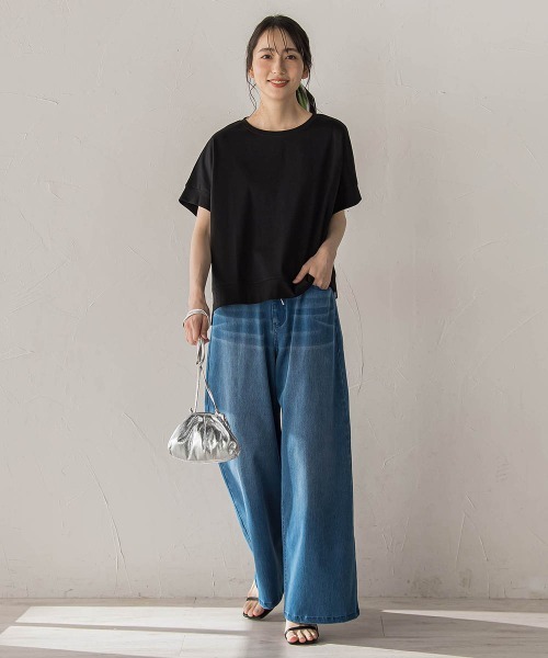 Droite lautreamont(ドロワットロートレアモン)の「クロップドカットソー(Tシャツ/カットソー・レディース・ブラック/オフホワイト/ブルー・M)」の19枚目の写真