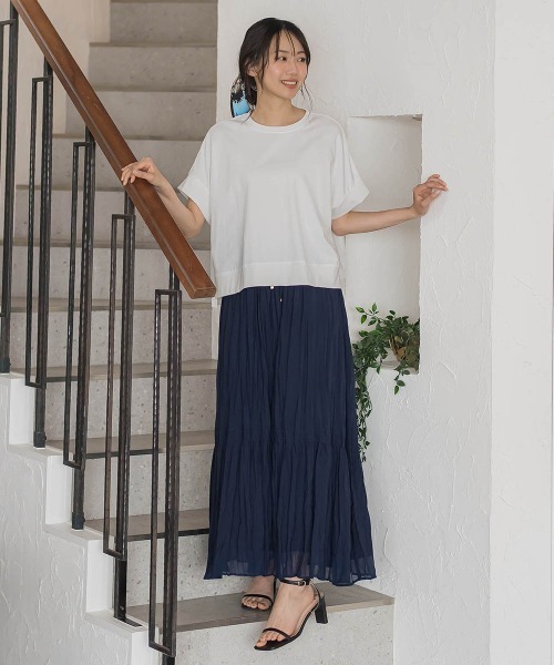 Droite lautreamont(ドロワットロートレアモン)の「クロップドカットソー(Tシャツ/カットソー・レディース・ブラック/オフホワイト/ブルー・M)」の7枚目の写真
