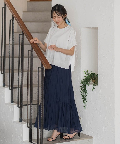 Droite lautreamont(ドロワットロートレアモン)の「クロップドカットソー(Tシャツ/カットソー・レディース・ブラック/オフホワイト/ブルー・M)」の8枚目の写真