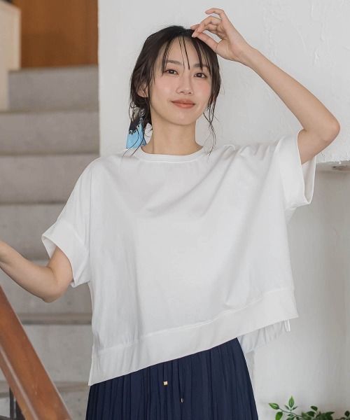 Droite lautreamont(ドロワットロートレアモン)の「クロップドカットソー(Tシャツ/カットソー・レディース・ブラック/オフホワイト/ブルー・M)」の4枚目の写真
