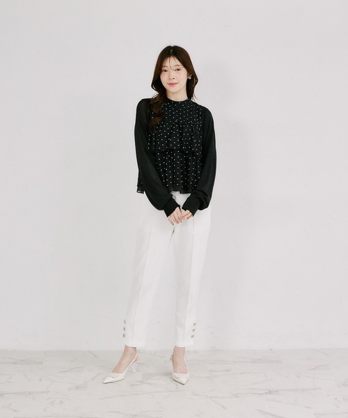 tocco closet(トッコ クローゼット)の「後ろリボン付きラメ入りドルマンスリーブボレロ(カーディガン/ボレロ・レディース・オフホワイト/ブラック/ピンクベージュ・M)」の19枚目の写真