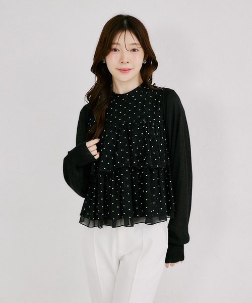tocco closet(トッコ クローゼット)の「後ろリボン付きラメ入りドルマンスリーブボレロ(カーディガン/ボレロ・レディース・オフホワイト/ブラック/ピンクベージュ・M)」の20枚目の写真