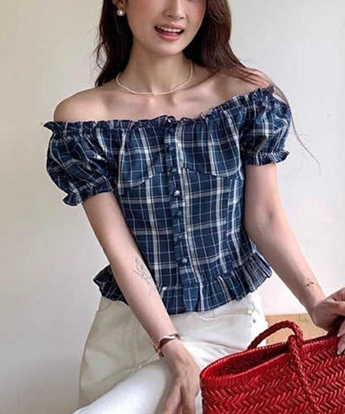 Alvia（アルビア）の「2WAY 韓国風半袖トップス（Tシャツ/カットソー・レディース・ホワイト/ネイビー・M）」の8枚目の写真