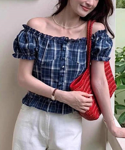 Alvia（アルビア）の「2WAY 韓国風半袖トップス（Tシャツ/カットソー・レディース・ホワイト/ネイビー・M）」の9枚目の写真