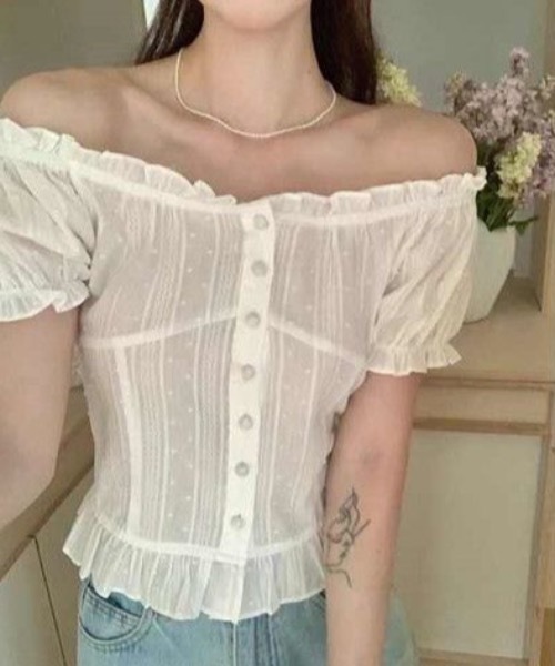 Alvia（アルビア）の「2WAY 韓国風半袖トップス（Tシャツ/カットソー・レディース・ホワイト/ネイビー・M）」の7枚目の写真