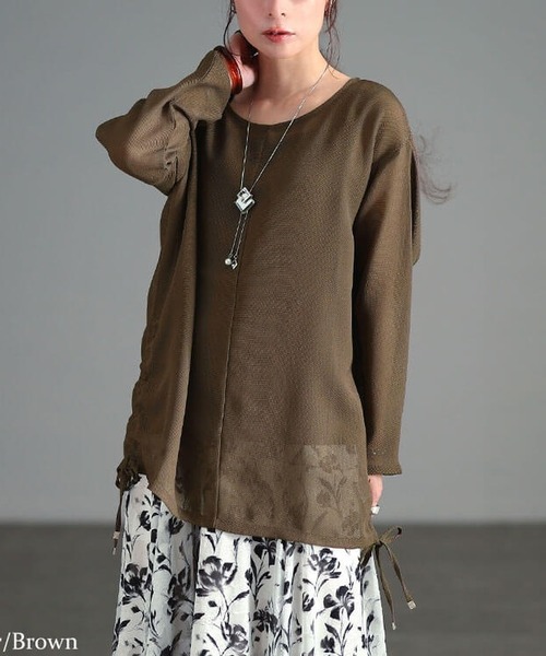 GOLDJAPAN（ゴールドジャパン）の「サイドドロストメッシュプルオーバー【大きいサイズ対応】（Tシャツ/カットソー・レディース・ブラウン/ブラック・4L～5L/LL～3L）」の2枚目の写真