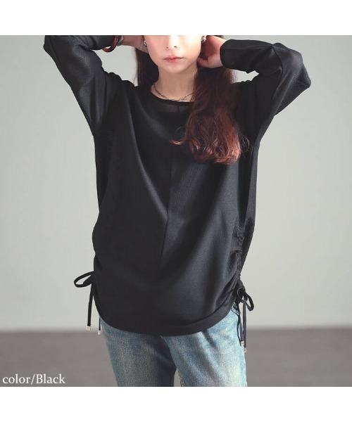 GOLDJAPAN（ゴールドジャパン）の「サイドドロストメッシュプルオーバー【大きいサイズ対応】（Tシャツ/カットソー・レディース・ブラウン/ブラック・4L～5L/LL～3L）」の7枚目の写真