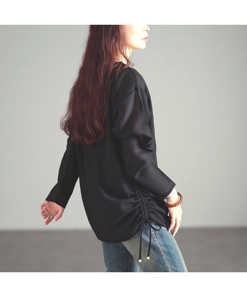 GOLDJAPAN（ゴールドジャパン）の「サイドドロストメッシュプルオーバー【大きいサイズ対応】（Tシャツ/カットソー・レディース・ブラウン/ブラック・4L～5L/LL～3L）」の9枚目の写真