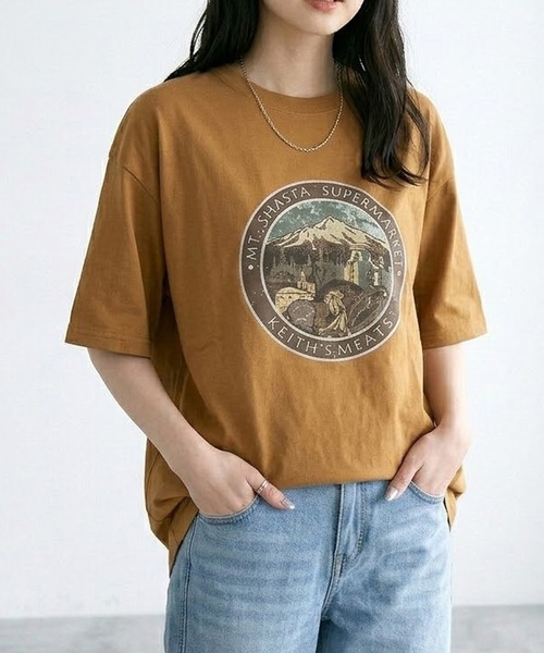 CRB（シーアールビー）の「マウンテンプリントビッグTシャツ（Tシャツ/カットソー・レディース・グリーン/オフホワイト/チャコール/オレンジ・F）」の4枚目の写真