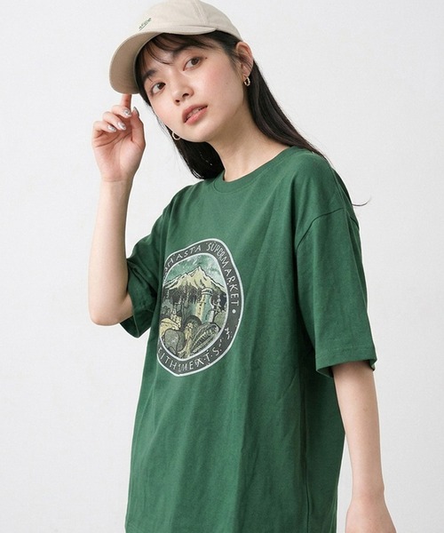 CRB（シーアールビー）の「マウンテンプリントビッグTシャツ（Tシャツ/カットソー・レディース・グリーン/オフホワイト/チャコール/オレンジ・F）」の3枚目の写真